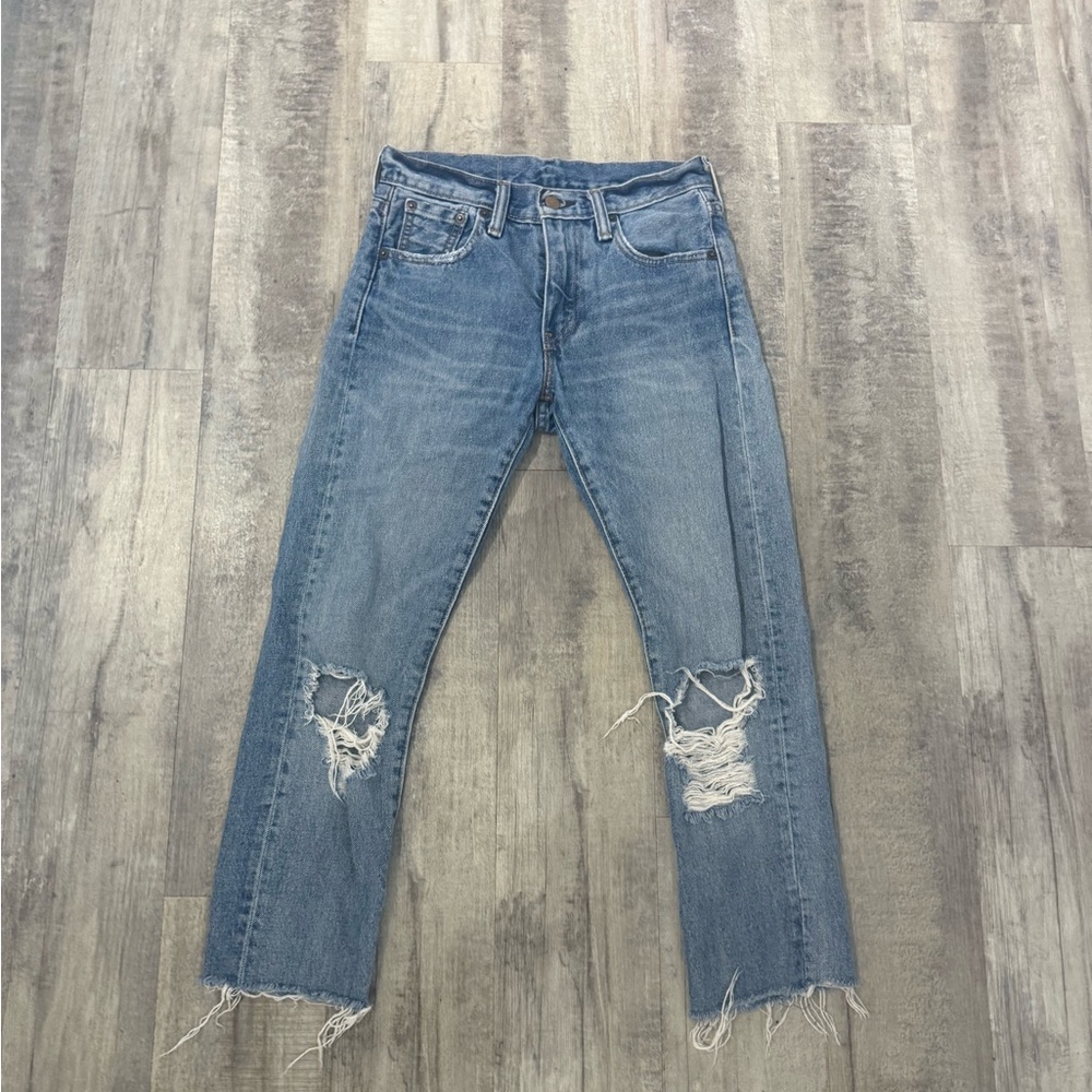 Levi's Blue Straight-Leg Jeans with Distressed Details